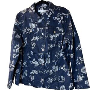 Plus Size Croft & Barrow Navy Floral Stretch Twill Jacket with Metal Buttons